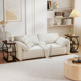 Set of 2 Industrial Faux Marble Side Table with Metal Frame for Small Spaces