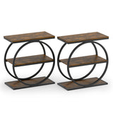Set of 2 Industrial Faux Marble Side Table with Metal Frame for Small Spaces