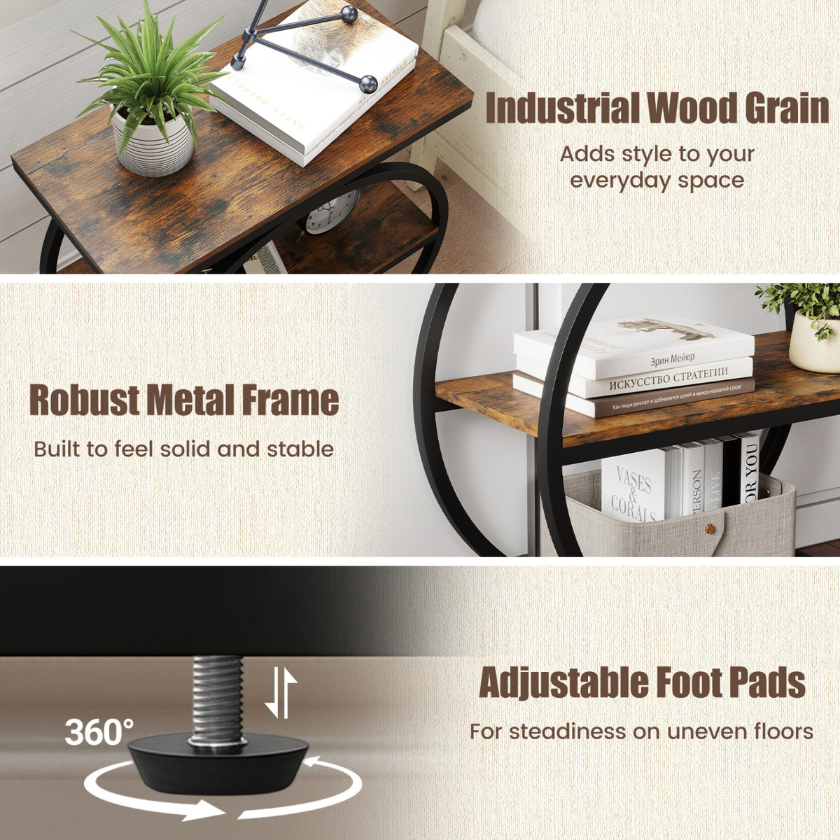 Set of 2 Industrial Faux Marble Side Table with Metal Frame for Small Spaces