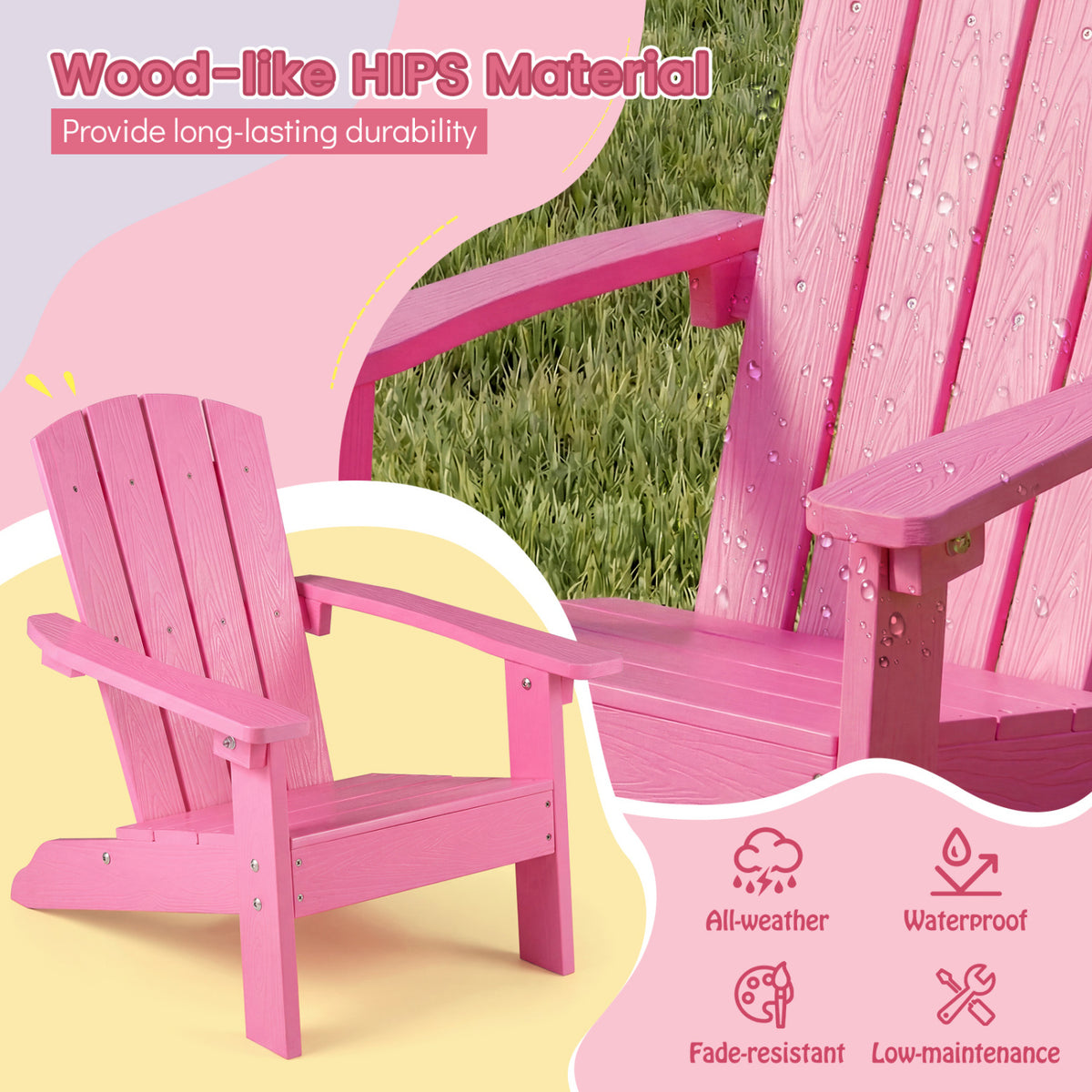 Set of 2 Kid's Adirondack Chair with with High Backrest and Armrests
