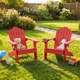 Set of 2 Kids Adirondack Chairs All-weather Outdoor Chairs for Children with Tilted High Backrest