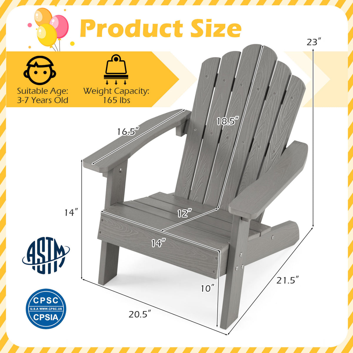 Set of 2 Kids Adirondack Chairs All-weather Outdoor Chairs for Children with Tilted High Backrest
