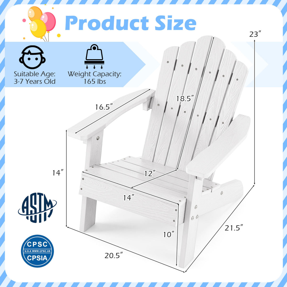 Set of 2 Kids Adirondack Chairs All-weather Outdoor Chairs for Children with Tilted High Backrest