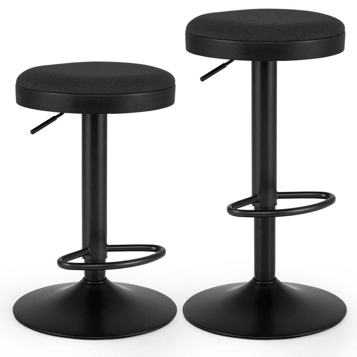 Set of 2 Kitchen Bar Stools with Height Adjustment Padded Seat and D-Shaped Footrest