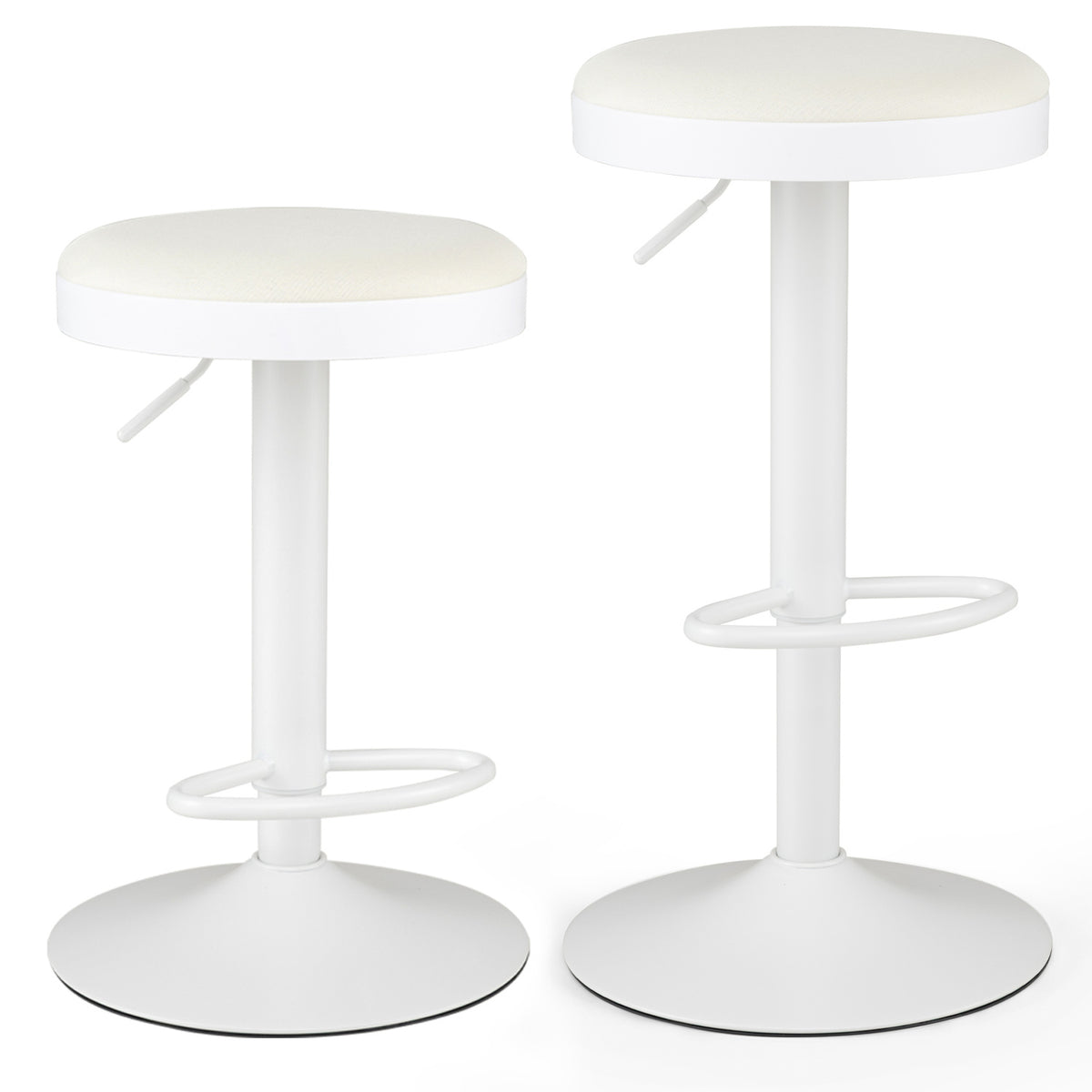 Set of 2 Kitchen Bar Stools with Height Adjustment Padded Seat and D-Shaped Footrest