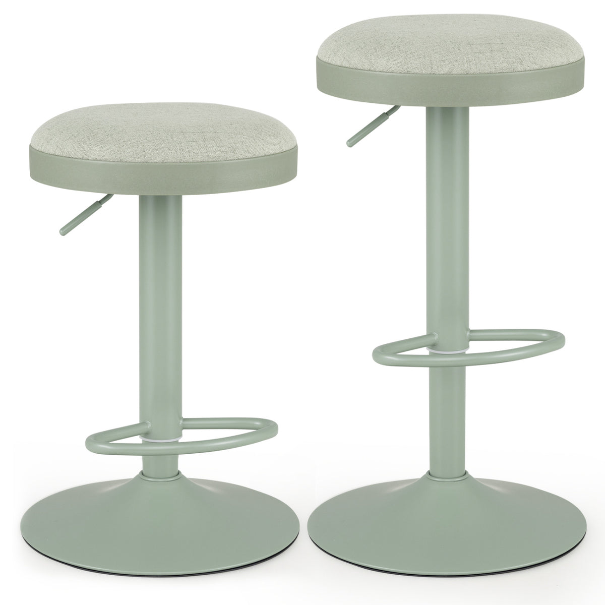 Set of 2 Kitchen Bar Stools with Height Adjustment Padded Seat and D-Shaped Footrest