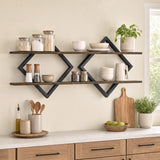 Set of 2 Metal Floating Shelves for Wall with Geometric Frame
