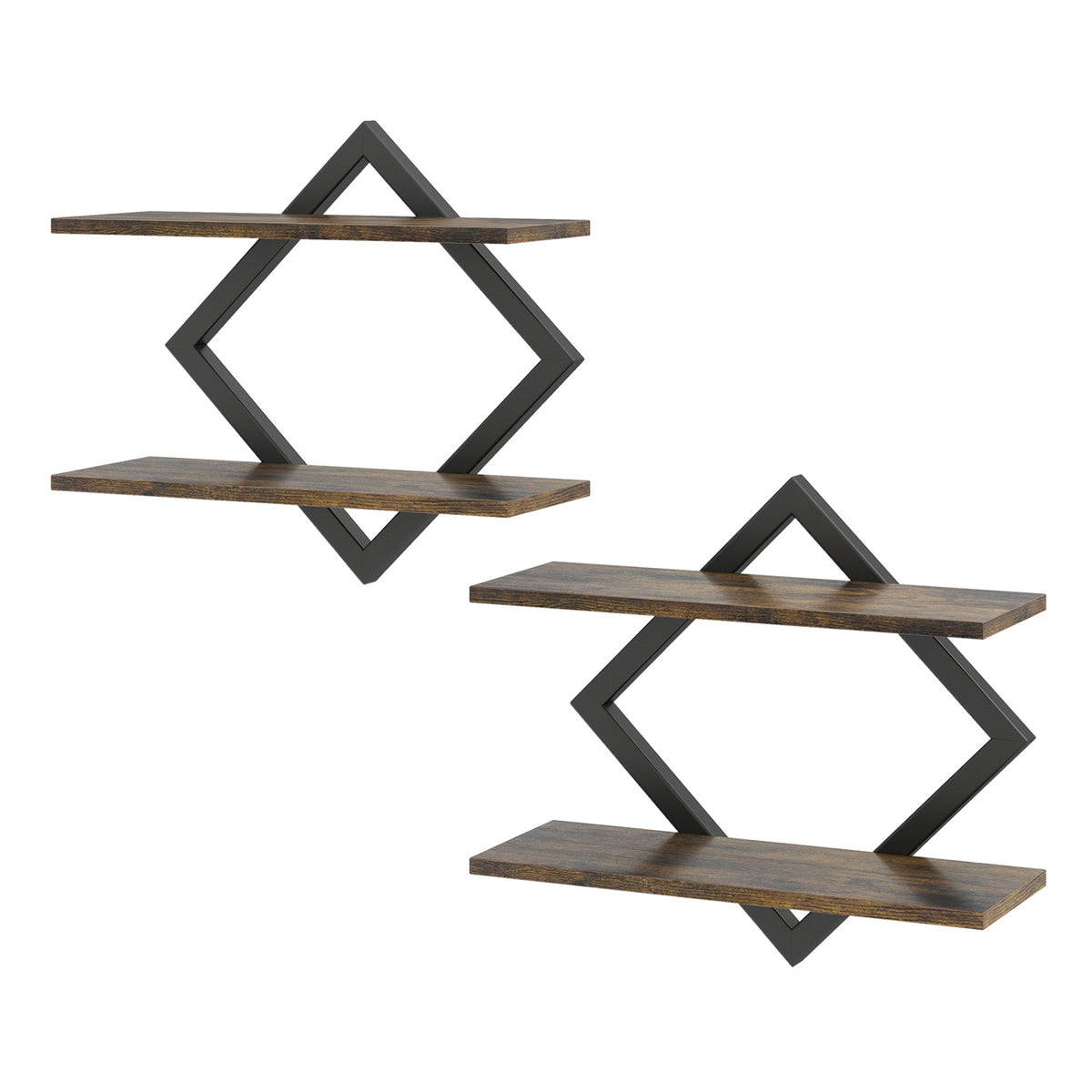 Set of 2 Metal Floating Shelves for Wall with Geometric Frame