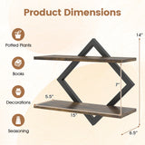 Set of 2 Metal Floating Shelves for Wall with Geometric Frame