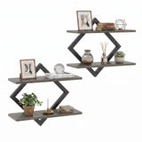 Set of 2 Metal Floating Shelves for Wall with Geometric Frame