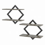 Set of 2 Metal Floating Shelves for Wall with Geometric Frame