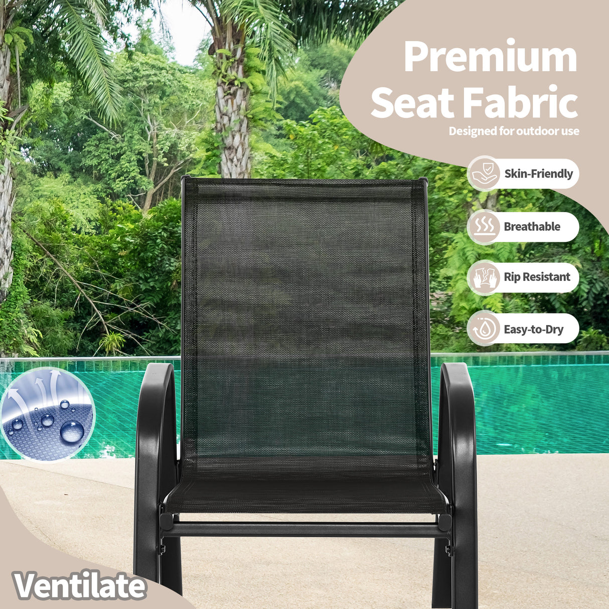 Set of 2 Heavy-Duty Metal Patio Rocking Chair with Breathable Seat Fabric