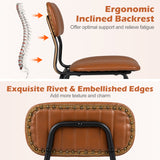 Set of 2 Modern Dining Chairs with Ergonomic Back Metal Legs Exquisite Rivet and Embellished Edges-Brown