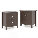 Set of 2 Modern Nightstand with two Drawers for Small Spaces-Rustic Brown