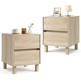 Set of 2 Modern Wooden End Table with 2 Storage Drawers-Natural