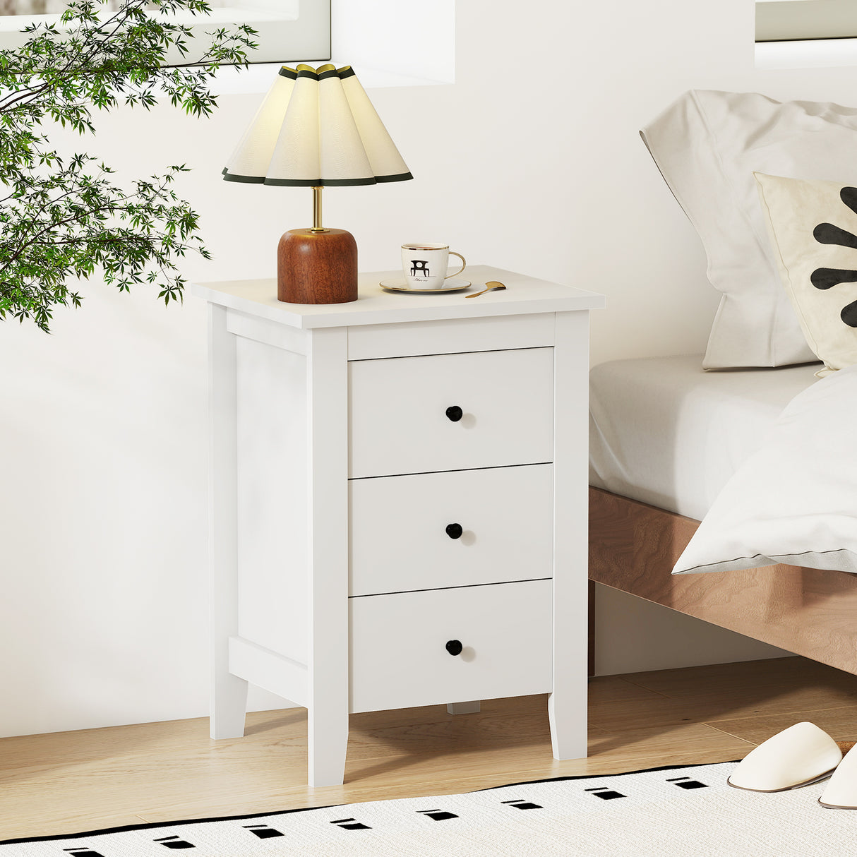 Set of 2 Nightstand End Beside Table Drawers