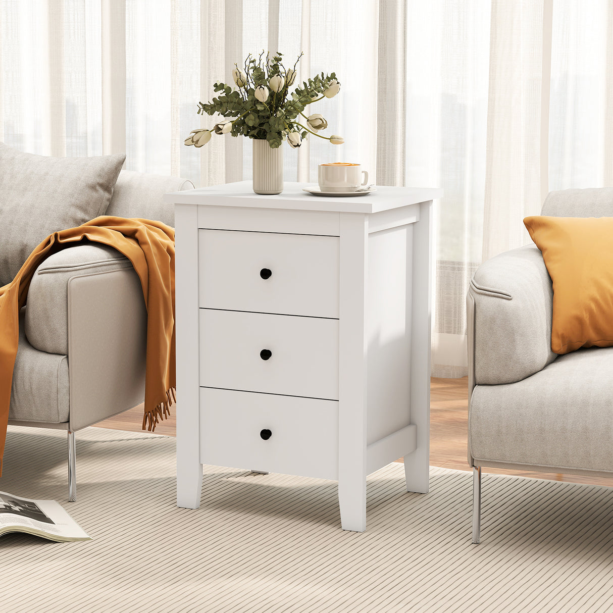 Set of 2 Nightstand End Beside Table Drawers