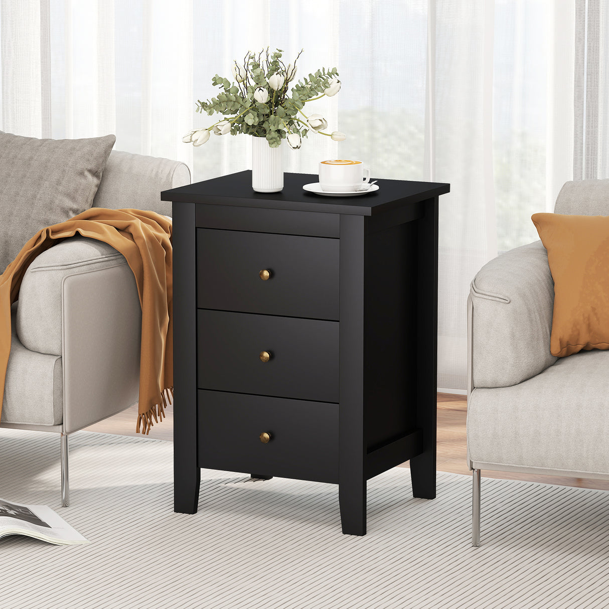 Set of 2 Nightstand End Beside Table Drawers