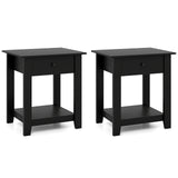 Set of 2 Nightstand with Drawer 3-Tier Modern Bedside Table with Open Shelf and Storage