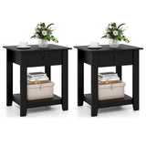 Set of 2 Nightstand with Drawer 3-Tier Modern Bedside Table with Open Shelf and Storage