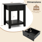 Set of 2 Nightstand with Drawer 3-Tier Modern Bedside Table with Open Shelf and Storage