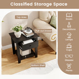 Set of 2 Nightstand with Drawer 3-Tier Modern Bedside Table with Open Shelf and Storage