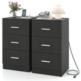 Set of 2 Nightstand with Charging Station End Table with 3 Storage Drawers Bedside Table for Bedroom