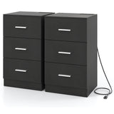 Set of 2 Nightstand with Charging Station End Table with 3 Storage Drawers Bedside Table for Bedroom