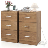 Set of 2 Nightstand with Charging Station End Table with 3 Storage Drawers Bedside Table for Bedroom