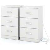 Set of 2 Nightstand with Charging Station End Table with 3 Storage Drawers Bedside Table for Bedroom