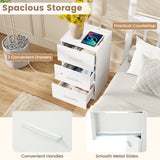 Set of 2 Nightstand with Charging Station End Table with 3 Storage Drawers Bedside Table for Bedroom