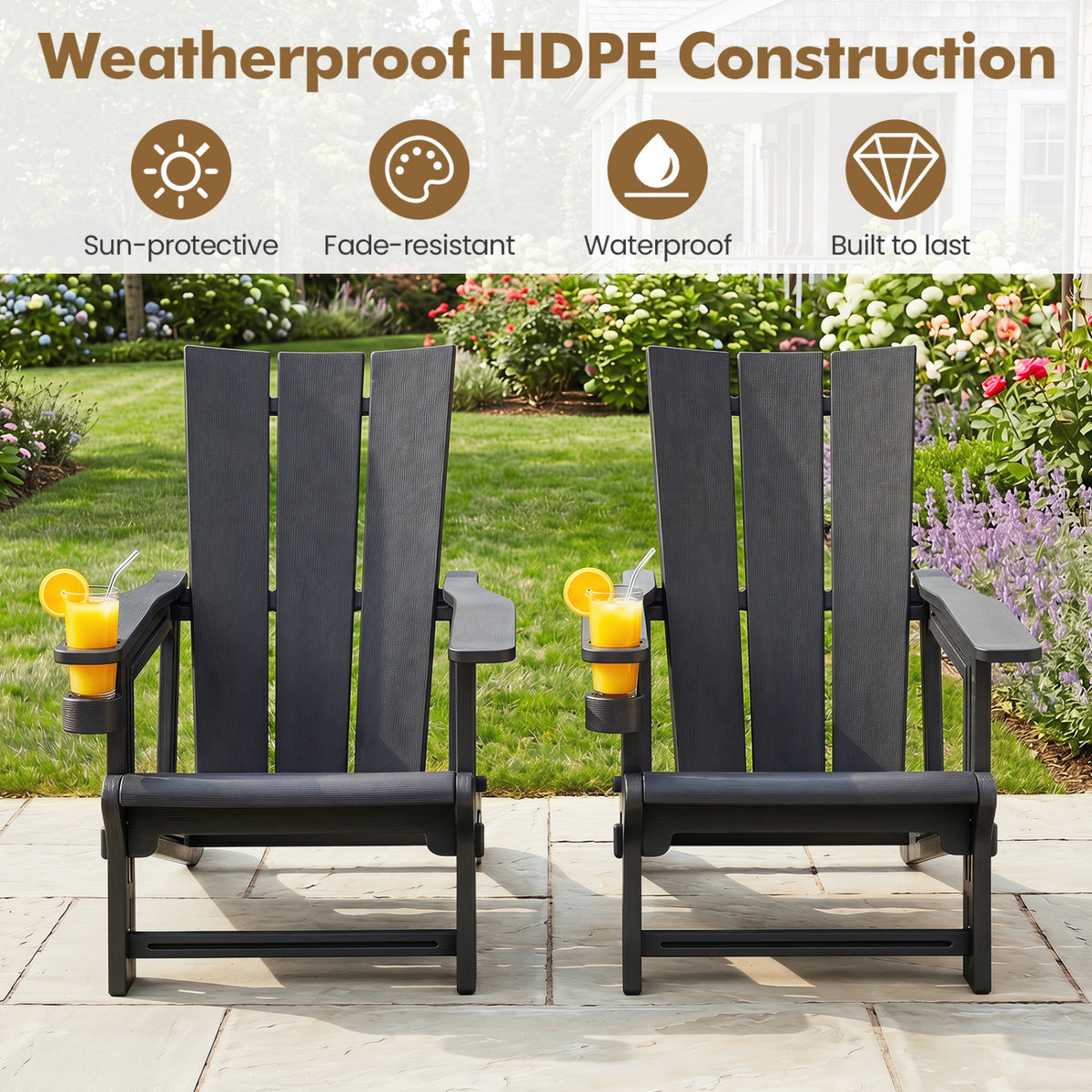 Set of 2ï»¿ Outdoor Adirondack Chairs with Cup Holder