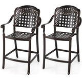 Set of 2 Outdoor Bar Stool 25.5 Inch Counter Height Cast Aluminum Bar Chairs-Copper