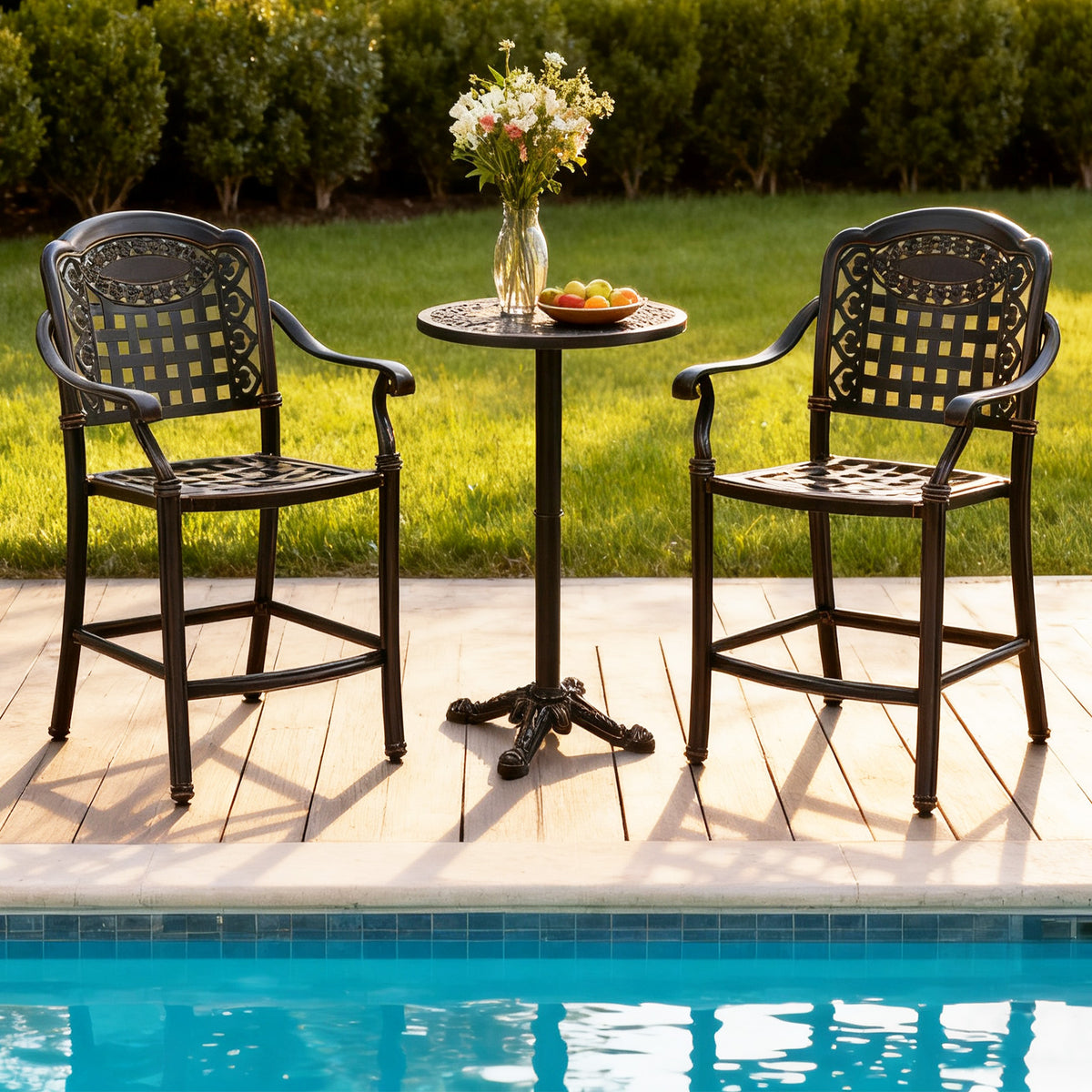 Set of 2 Outdoor Bar Stool 25.5 Inch Counter Height Cast Aluminum Bar Chairs-Copper