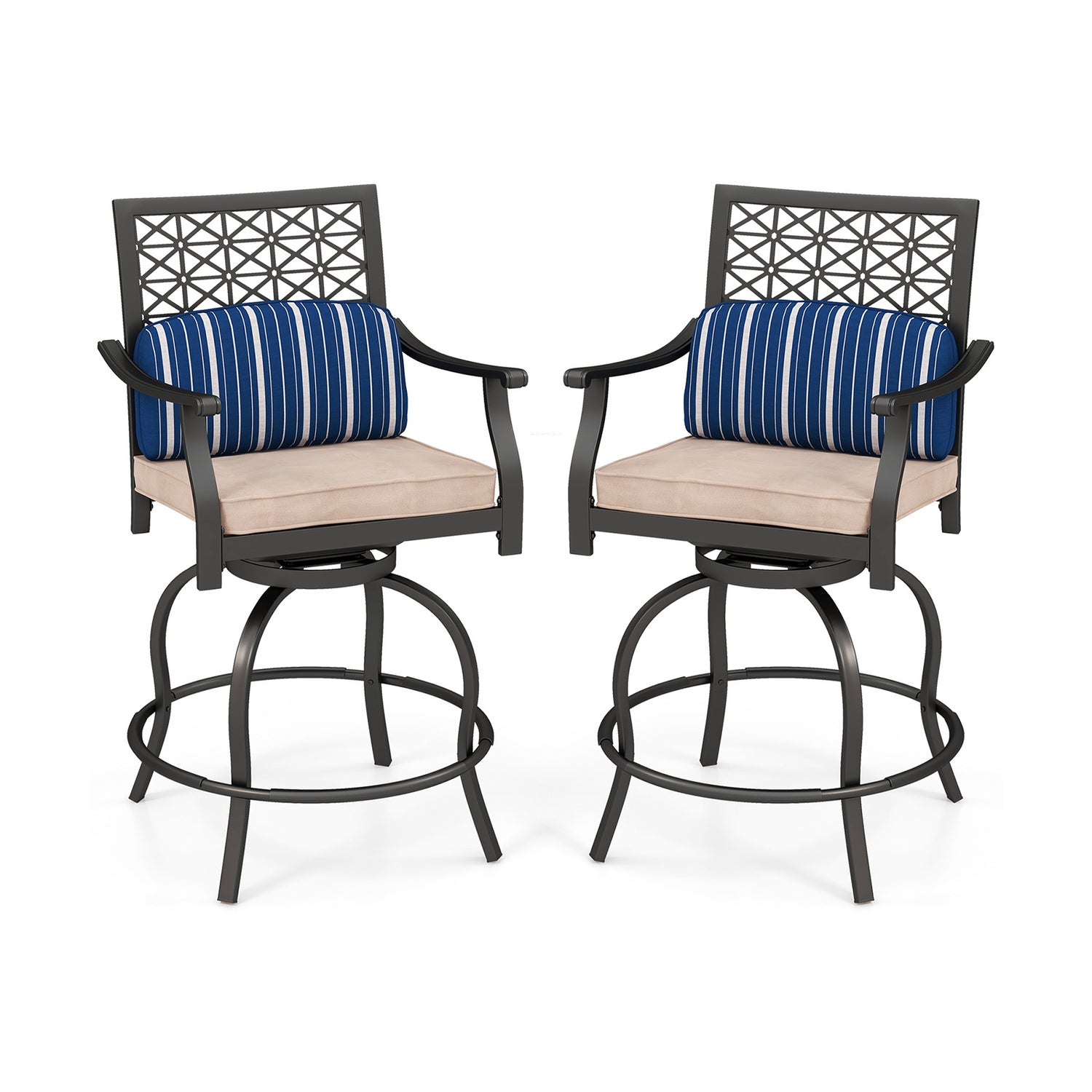 Set of 2 Outdoor Bar Height Chair with Soft Cushions
