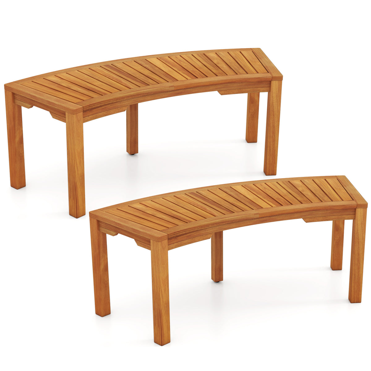 Set of 1/2 Outdoor Bench Acacia Wood Curved Garden Bench 2