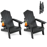 Set of 2 Outdoor Folding Adirondack Chair with Cup Holder and 5-Level Backrest