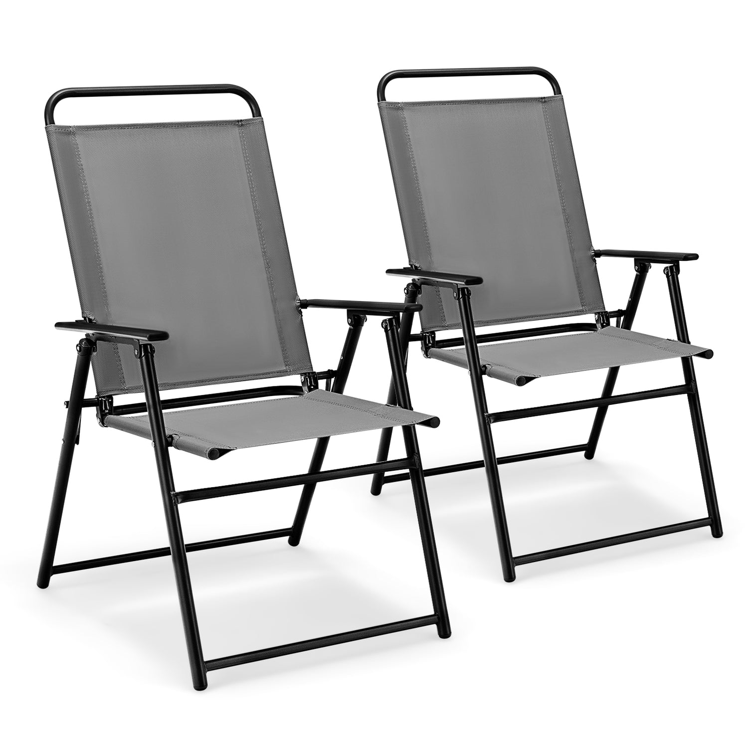 Set of 2 Outdoor Folding Sling Chairs with Armrest and Backrest