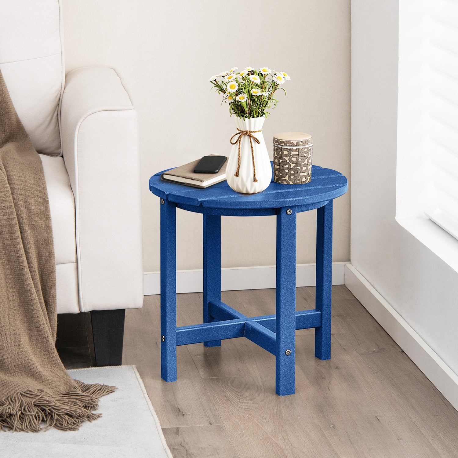 Set of 2 18 Inch Round Weather-Resistant Adirondack Side Tables