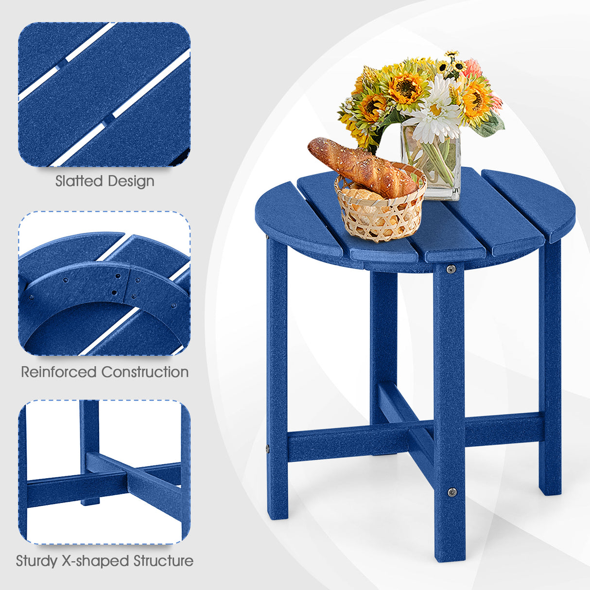 Set of 2 18 Inch Round Weather-Resistant Adirondack Side Tables