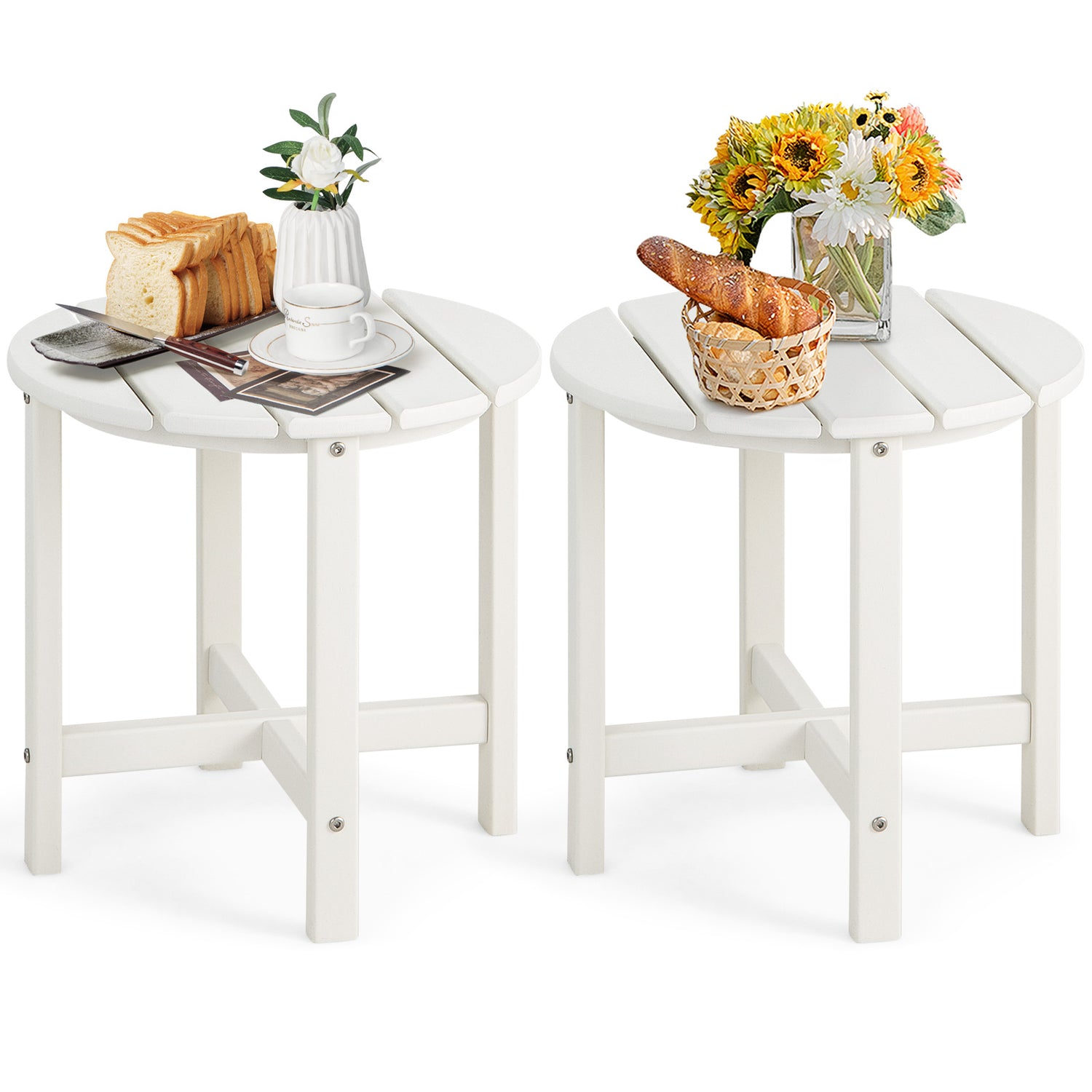 Set of 2 18 Inch Round Weather-Resistant Adirondack Side Tables