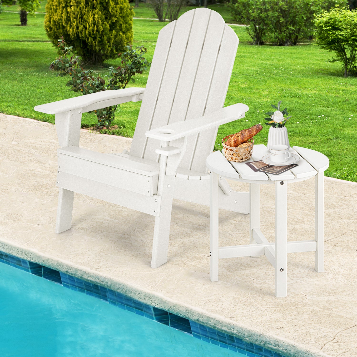 Set of 2 18 Inch Round Weather-Resistant Adirondack Side Tables