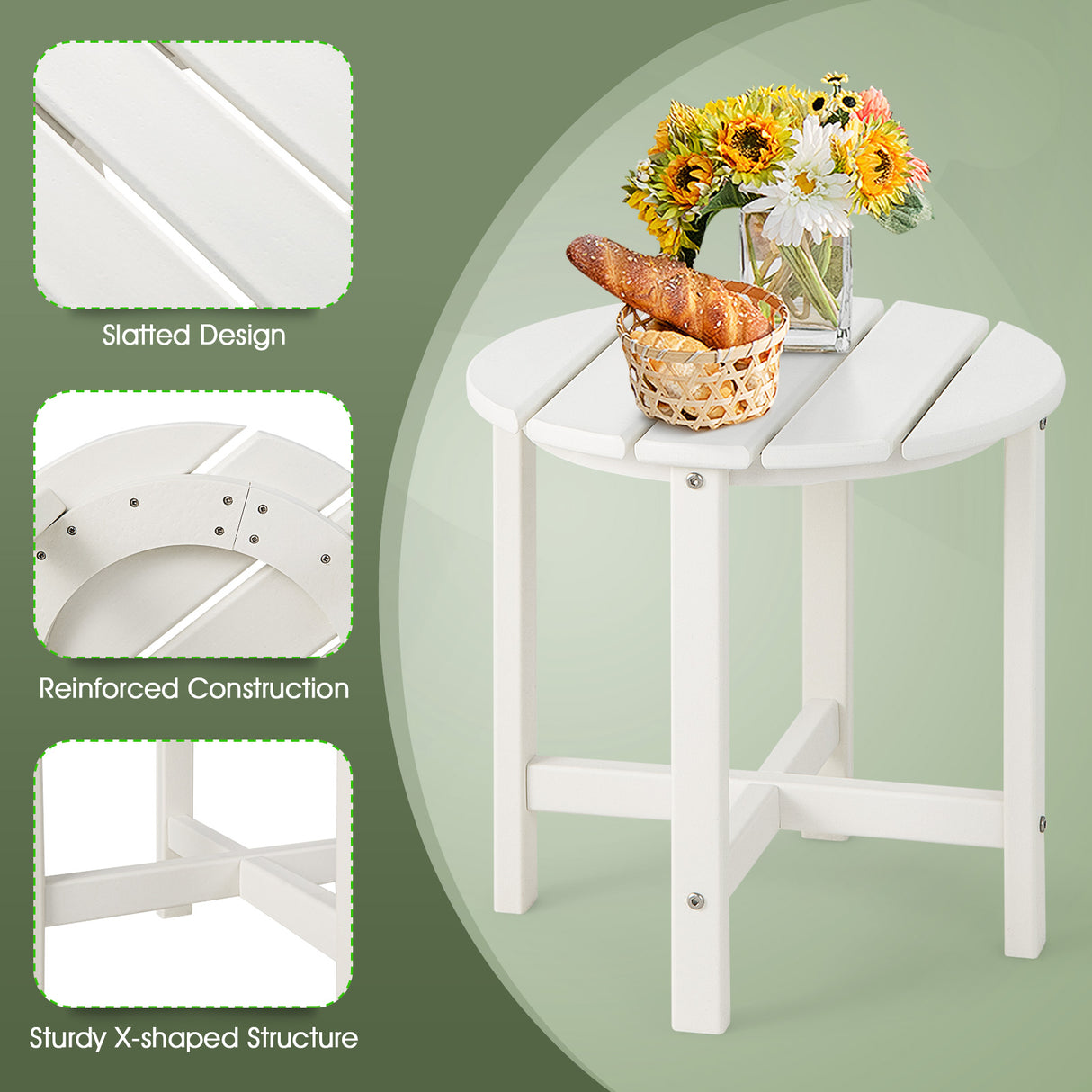 Set of 2 18 Inch Round Weather-Resistant Adirondack Side Tables
