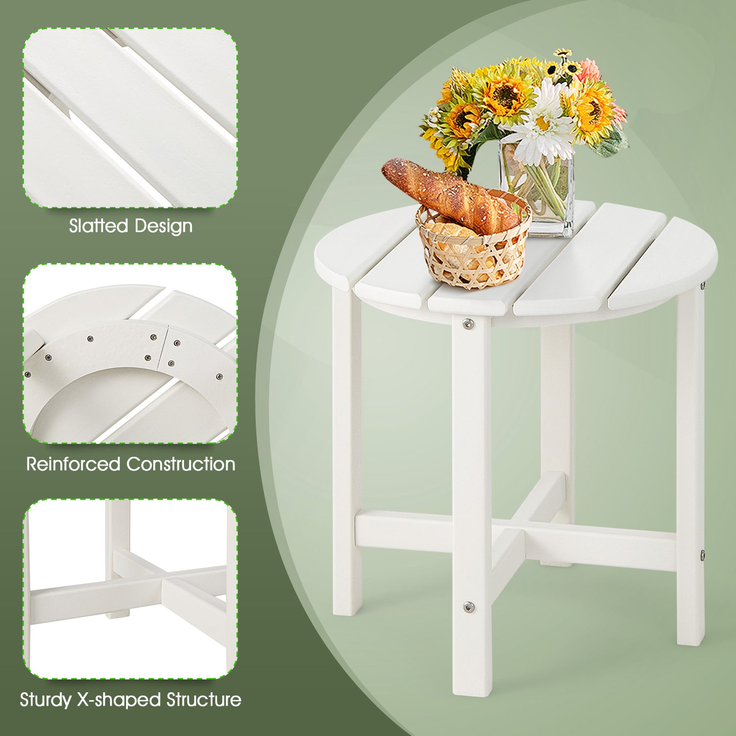Set of 2 18 Inch Round Weather-Resistant Adirondack Side Tables