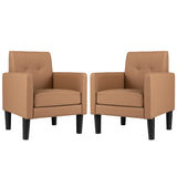 Set of 2 PU Leather Modern Accent Chair with Removable Seat Cushion-Brown