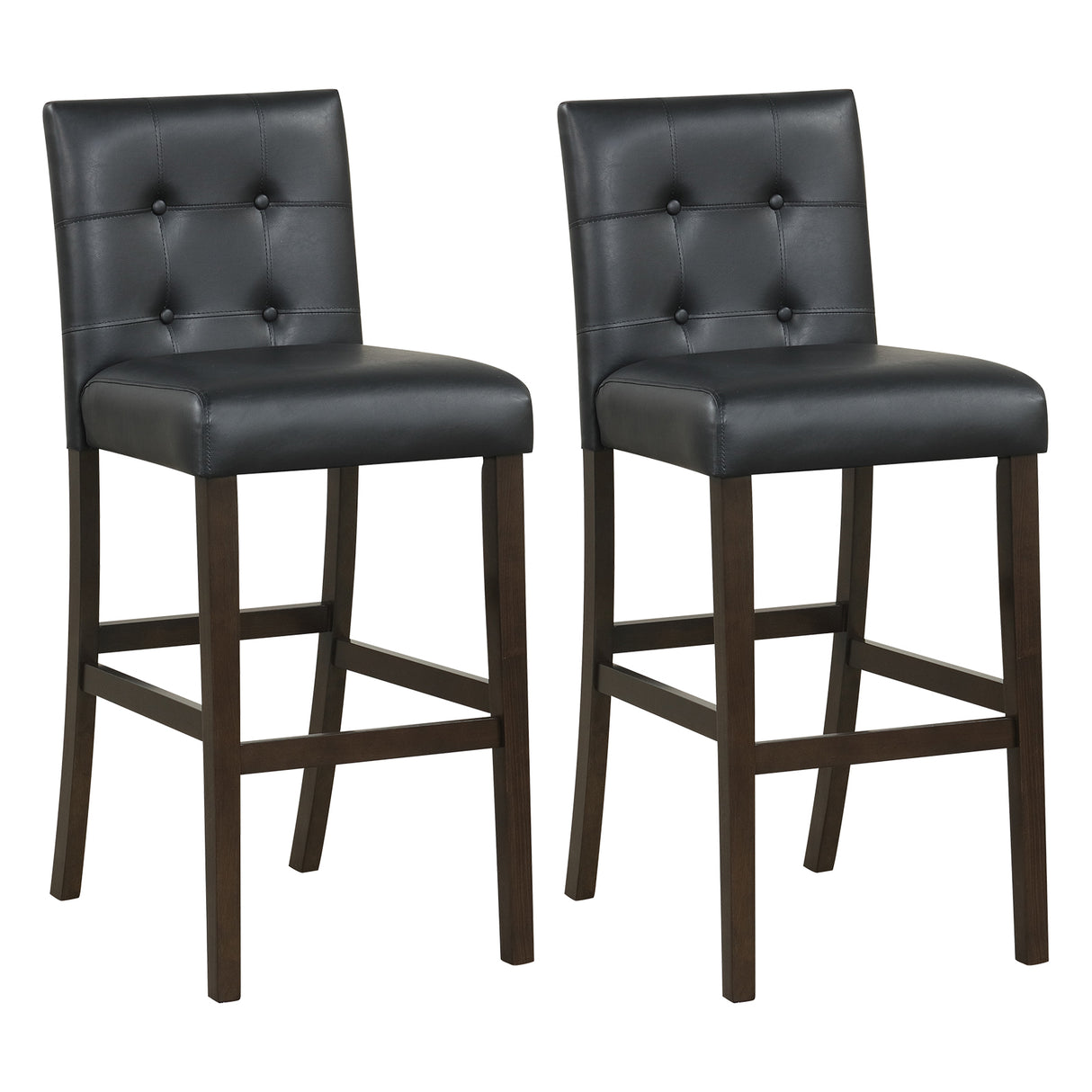 Set of 2 PVC Leather Bar Stools with Solid Wood Legs