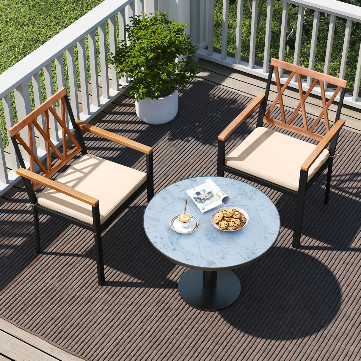 Set of 2 Patio Dining Chairs with Removable Padded Cushions