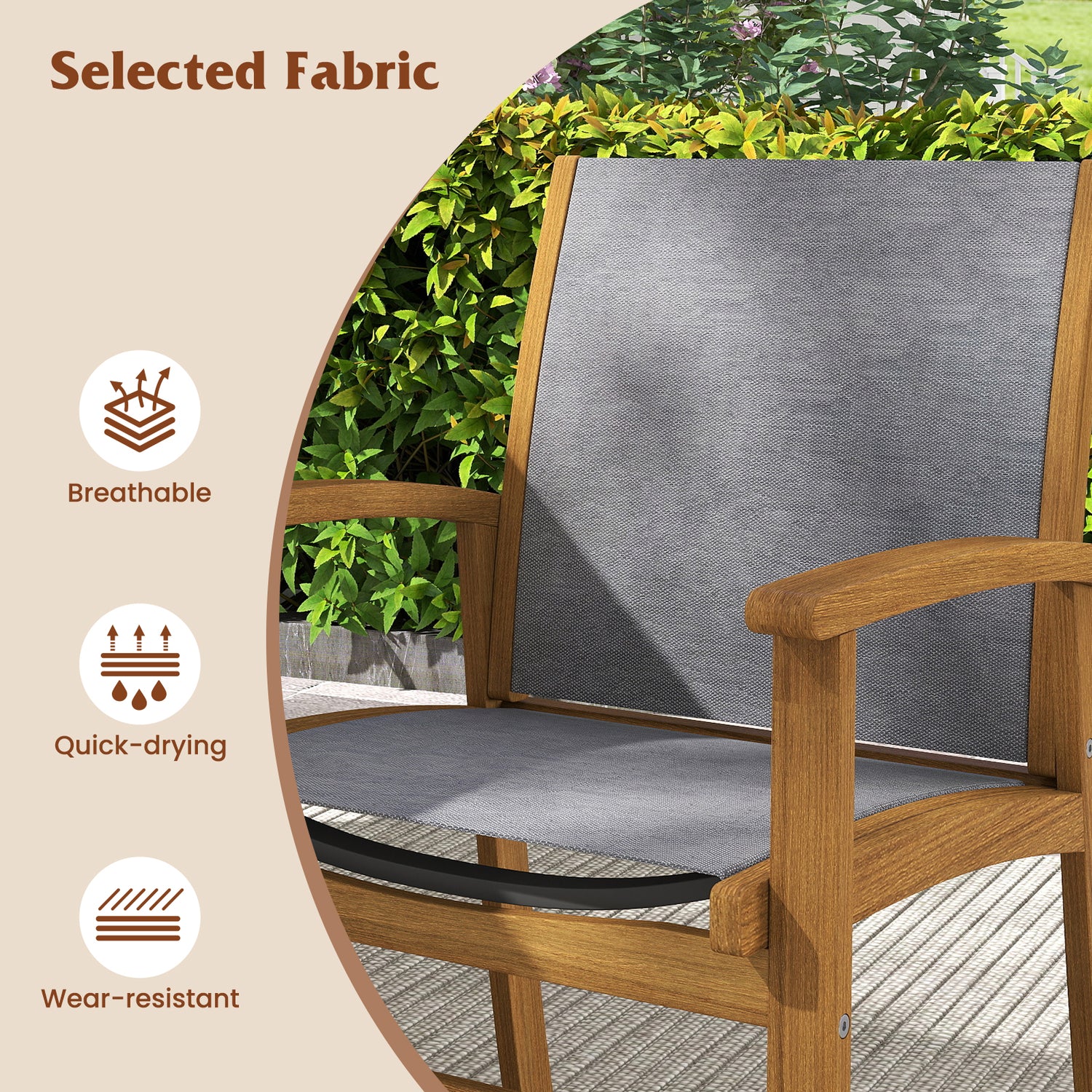 Set of 2 Patio Dining Chairs with Breathable Fabric and Acacia Wood Frame