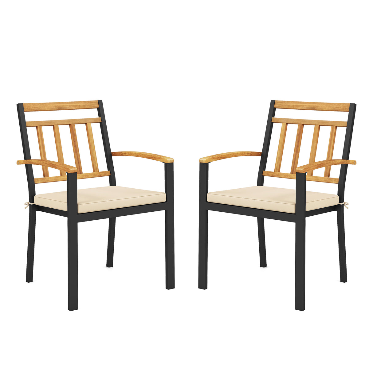 Set of 2 Patio Dining Chairs with Removable Padded Cushions