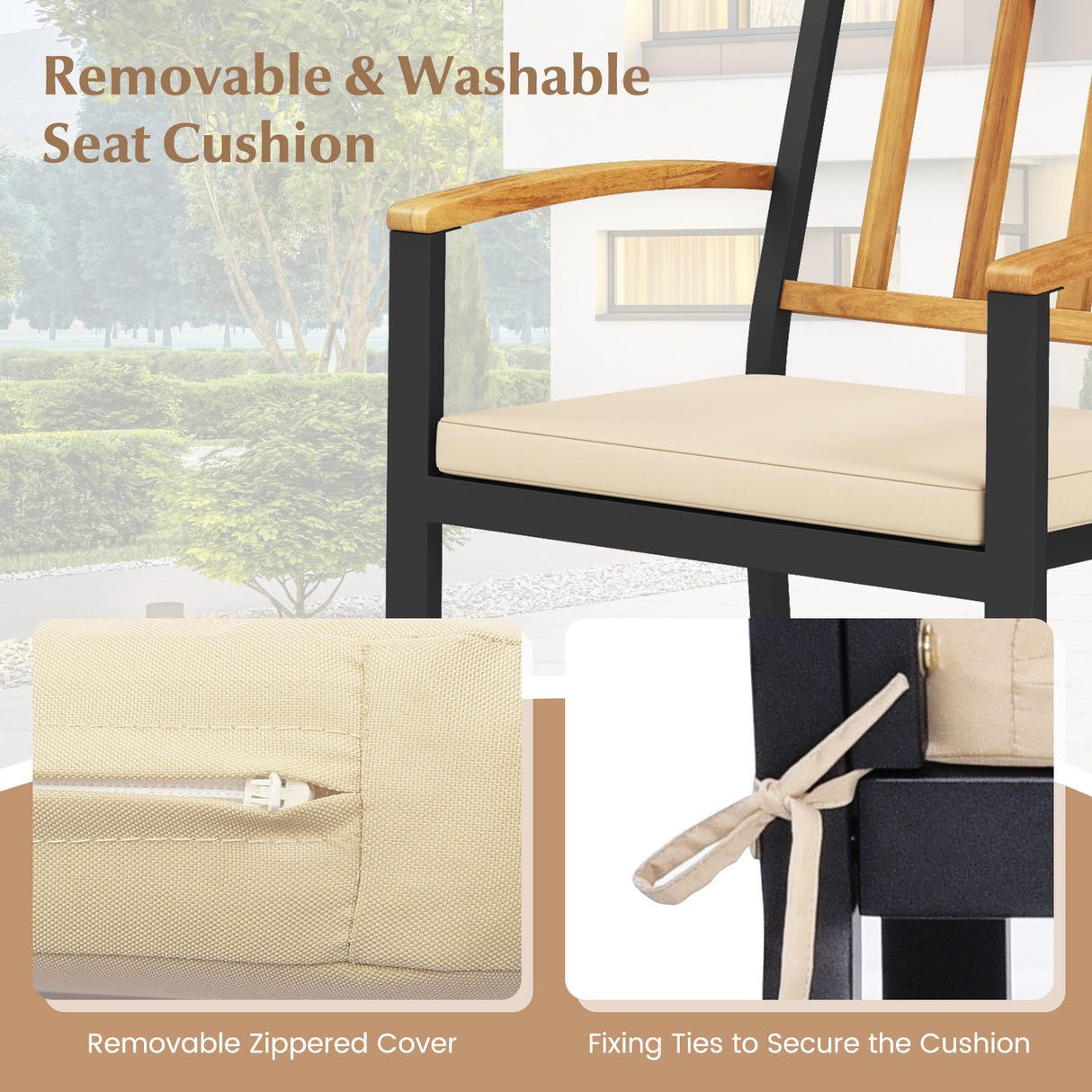 Set of 2 Patio Dining Chairs with Removable Padded Cushions